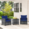 5 Piece Patio Rattan Furniture Wicker Chairs Set w/ 2 Ottomans Navy