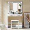 White Dressing Table Mirrored LED Light with Drawer& Stool MDF Bedroom Room