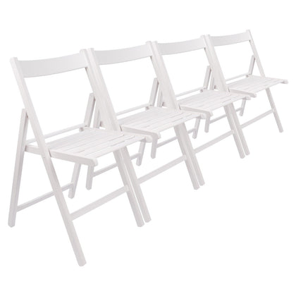 4x White Wooden Folding Chairs Foldable Space Saving Slatted Office Dining Seat