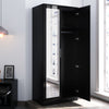 High Gloss 2 Door Black Mirrored Wardrobe Storage Hanging Rail Bedroom Furniture