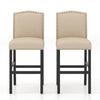 Set of 2 Bar Stools Wooden Counter Height Chair Upholstered W/ Rubber Wood Legs