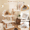 COSTWAY 149 cm Tall Solid Wood Cat Tree Modern Wooden Cat Tower w/ 2 Perches