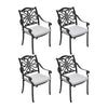 Set of 4 Cast Aluminum Patio Chairs Outdoor Dining Chairs with Cushion & Armrest