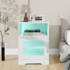 LED Bedside Table RGB Lighted Storage Nightstand Cabinet with Charging Station