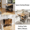 Rustic Rolling Drop Leaf Dining Table Folding Kitchen Table with Open Shelves
