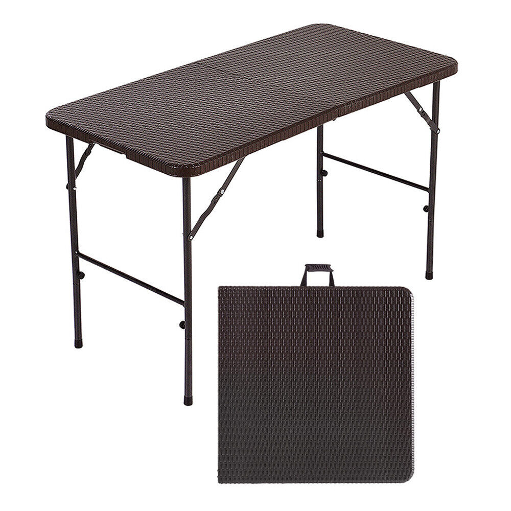 Rattan Garden Dining Table and Chairs Set Folding Camping BBQ Picnic Table Bench
