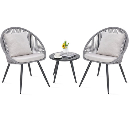3Pcs Garden Furniture Set Modern Woven Rope Chair Set Balcony Table Chair Set