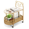 Sofa Side Table 2-Tier Center Table Sofa Side Table on Lockable Wheels-Golden