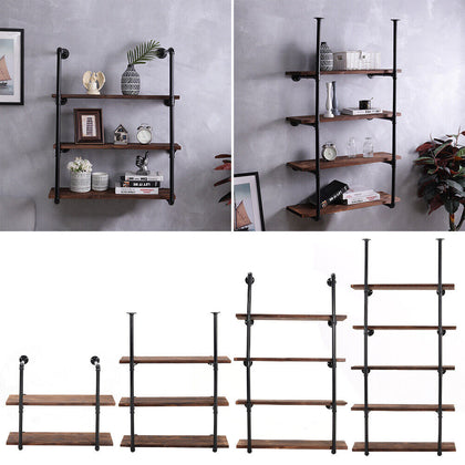 2PCS Industrial Pipe Bookcases Wall Mounted Floating Shelf Hanging Display Rack