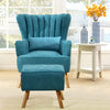 Tiffany Blue Linen Armchair Wing Back Cocktail Accent Chair with Footstool Sofa