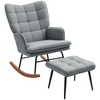 Rocking Chair and Ottoman Set Fabric Wingback Armchair for Living Room Grey