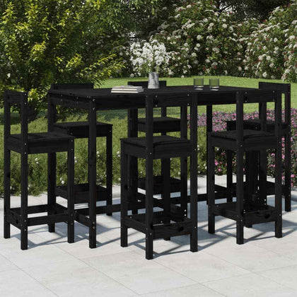 7 Piece Garden Bar Set Black Solid Wood Pine vidaXL