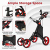 4-wheel Golf Trolley Push and Pull Golf Trolley with Scoreboard Bag-Red