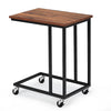 Sofa Side Table C-Shaped Industrial Coffee Snack Table Laptop Stand w/ Wheels