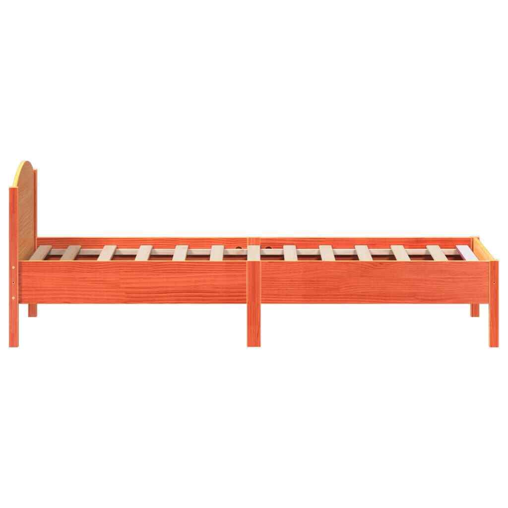 BaraSh Bed Frame with Headboard Wax Brown 90x200 Solid Wood Pine,Double T7F5