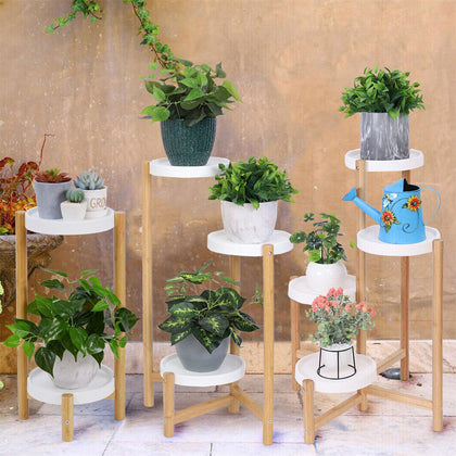 2-5 Tiers Bamboo Plant Stand Corner Flower Pot Holder Display Shelf Rack