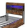 3FT SINGLE METAL BED FRAME W/ LED, CHARGING STATION, STORAGE HEADBOARD & DRAWERS