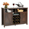 Buffet Storage Cabinet w/ Detachable 9-Bottle Wine Rack & 2 Door Cabinets-Brown