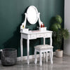 White Dressing Table with Mirror and Stool, 5 Drawers for Storage, 75x40x141.5cm
