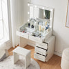 White Dressing Table with LED Lights Mirror 5 Drawers Stool Cabinet Make up Desk