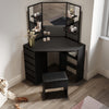 Modern Vanity Set Black Dressing Table Makeup Desk with Mirror 5 Drawers Stool