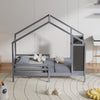 3ft Single Kids House Bed Frame Solid Pine, Grey 197x97cm, Mattress Not Included