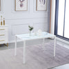 4pcs Grey Faux Leather Dining Chairs&White Marble Glass Dining Table Dining Set