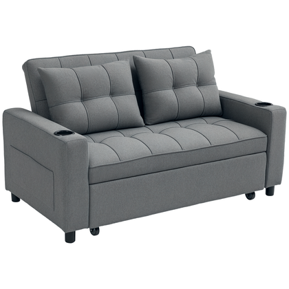 2 Seater Pull Out Sofa Bed with Pockets for Living Room Charcoal Grey
