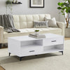 White High Gloss Glass Coffee Table Rectangular Living Room Modern Storage MDF
