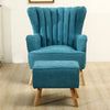 Fabric Upholstered Scallop Shell Wing Back Armchair Fireside Chair and Footstool