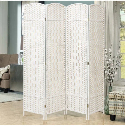 Woven Wood Privacy Room Divider Hand Made Wicker Screen Partition Wall 4 Panel