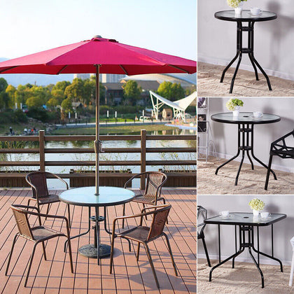 4 Seater Glass Table Garden Outdoor Indoor Bistro Cafe Unit With Parasol Hole UK