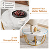 Modern Round Coffee Table, 2-Tier Circle Center Table with Faux White Marble