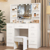 Vanity Makeup Table Set with 10LED Lights Mirror 7 Drawers Dressing Desk & Stool