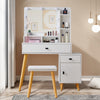 White Mirrored Dressing Table Set Makeup Desk Stool Cabinet Romovable Wood Legs