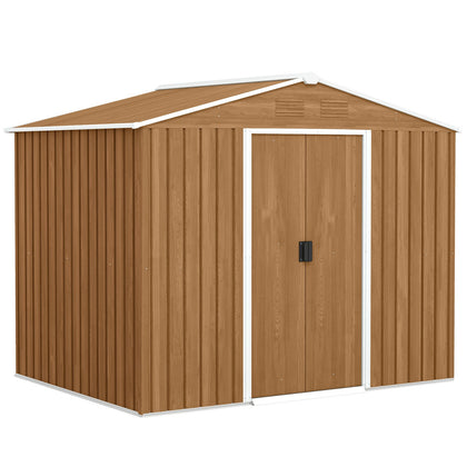 8 x 6ft Garden Storage Shed with Double Door Brown Wood Effect