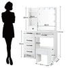 New LED Dressing Table Makeup Desk With Stool Mirror Bedroom Vanity Set White UK