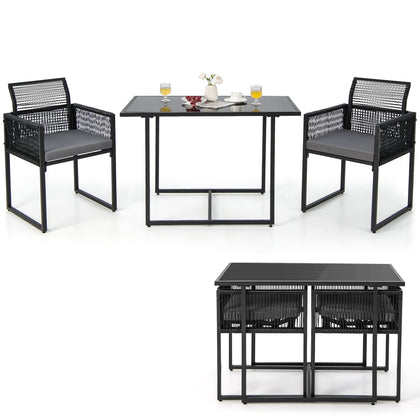 3 Pieces Outdoor Dining Set Patio PE Rattan Furniture Set-Gray