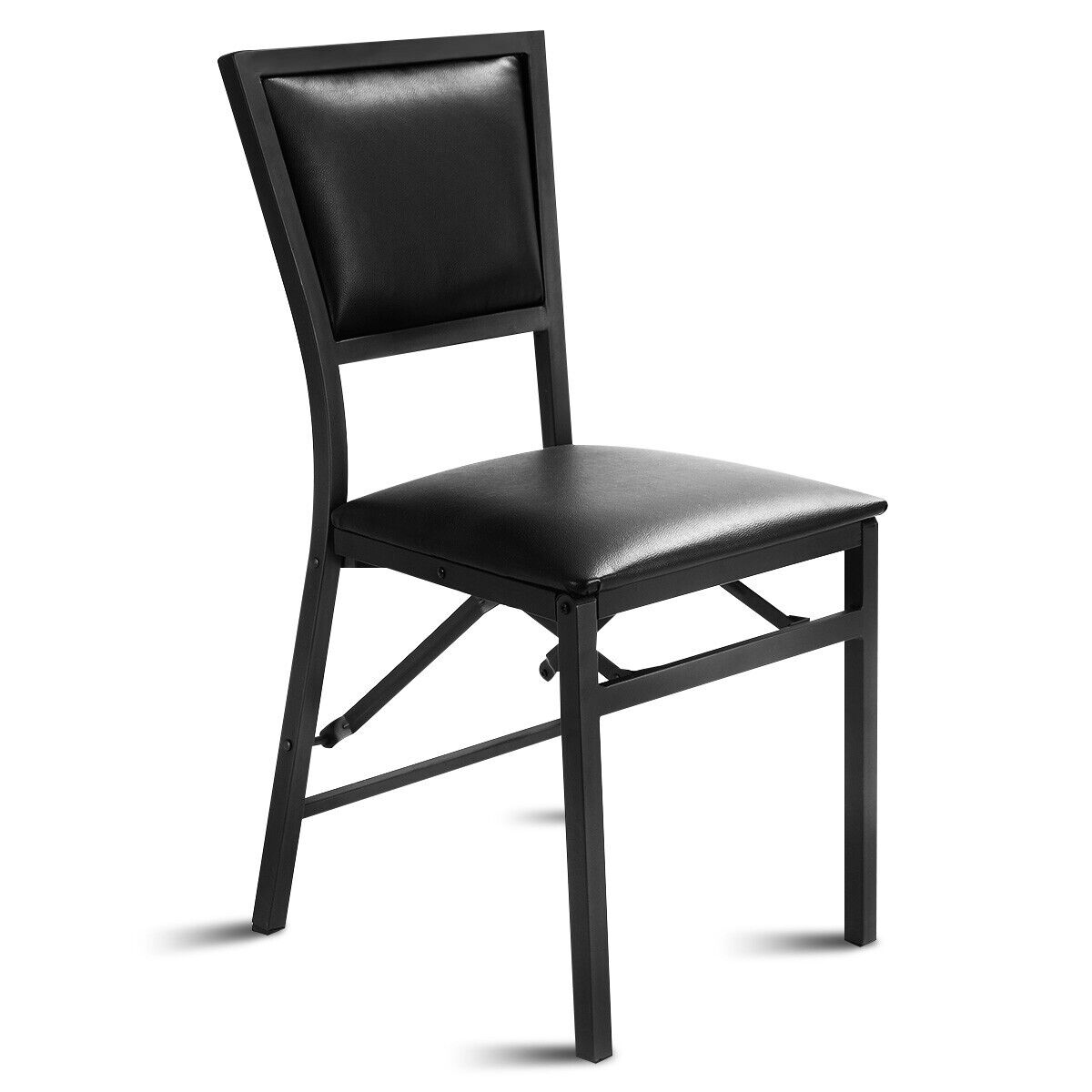 Set of 2 Padded Folding Chair Metal Frame Counter Height Dining Chairs