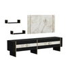Large Modern Marble Pattern TV Cabinet with Back Panel & Wall Shelfs- Black/Gold