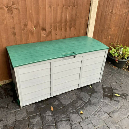 Large Outdoor Storage Box Garden Patio Plastic Chest Lid Container Wooden Style