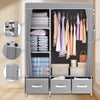 LARGE FABRIC CANVAS WARDROBE WITH HANGING RAIL SHELVING CLOTHES STORAGE CUPBOARD