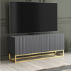 TV Unit I 100cm Cabinet I White Fluted Doors I Gold Metal Base I Modern