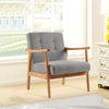 Scandinavian Wooden Frame Armchair Fabric Upholstered Button Chair Fireside Sofa