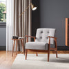 Retro Single Chair Solid Wood Frame Armchair Grey Cushion Padded Sofa 1 Seater