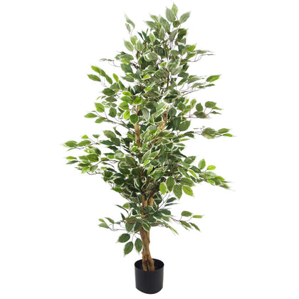 Artificial Ficus Tree Plant White Edge Bushy 130cm Realistic House Plants Leaf