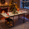 Extendable Dining Table Large Storage Wooden Kitchen Desk with Shelf Rack