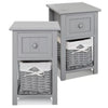 Bedside Table Unit Cabinet Pair Grey Bedroom Nightstand Wicker Storage Wooden