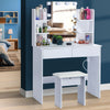 White Modern Dressing Table with LED Lights Mirror Vanity Make up Desk Stool Set