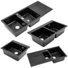 New Inset Quartz Stone Single Double Deep Bowl Kitchen Sink w/Drainer Waste Kit